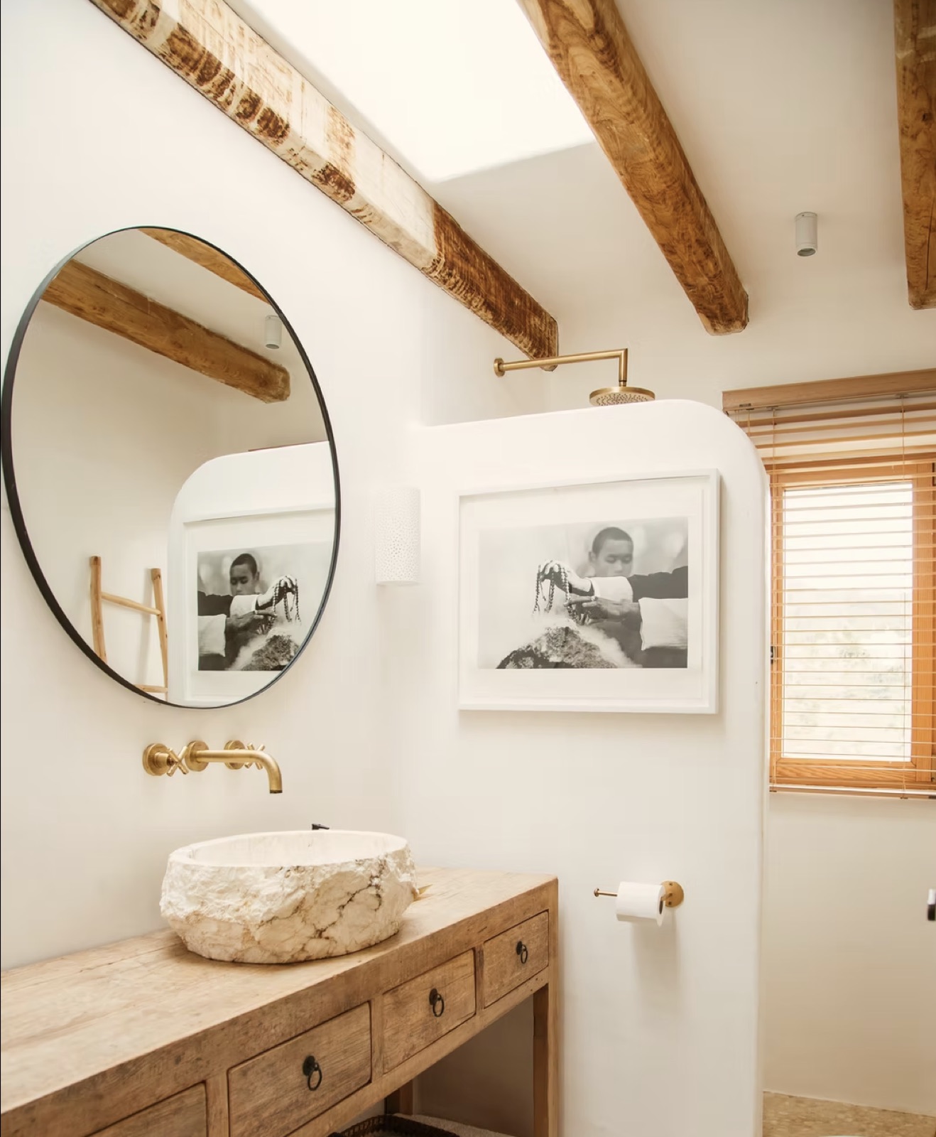 Natural materials and crafted bathroom details